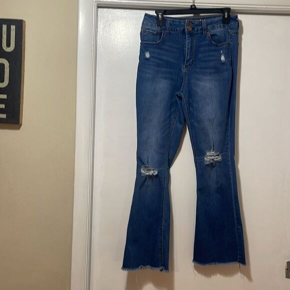 Vanilla star high-rise, slim flare, size 13, distressed - Picture 2 of 9